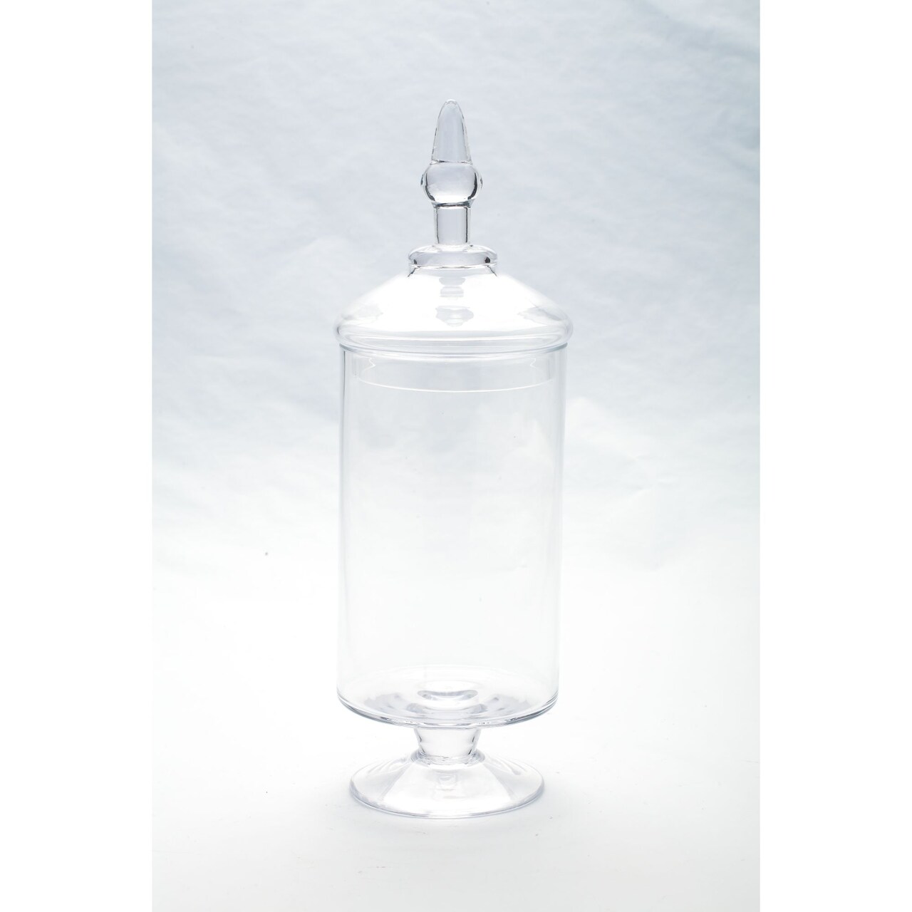 CC Home Furnishings 15" Clear Cylindrical Shaped Hand Blown Glass Jar with Finial Lid